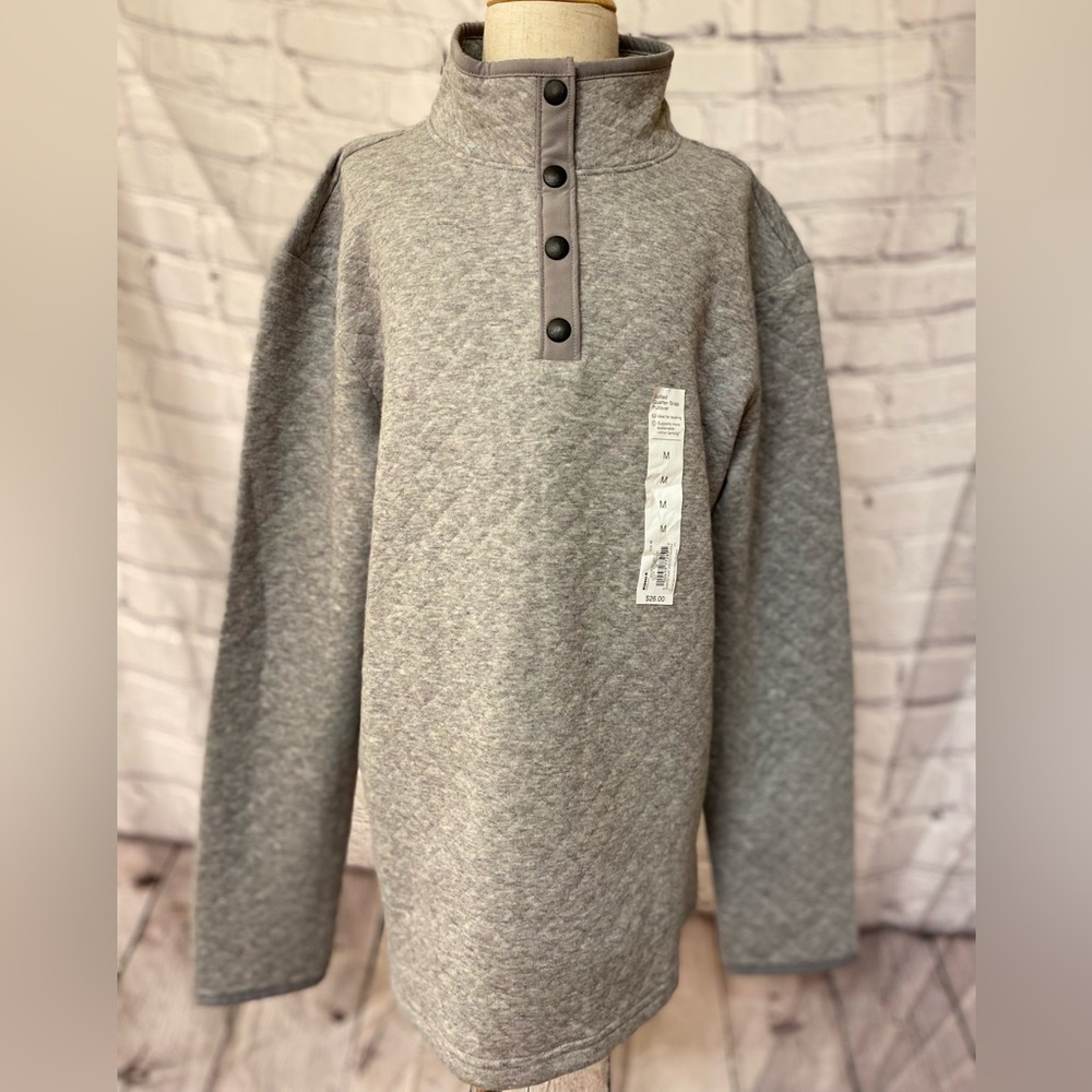 Boys M Gray Quilted Quarter-Snap Pullover (NWT!)